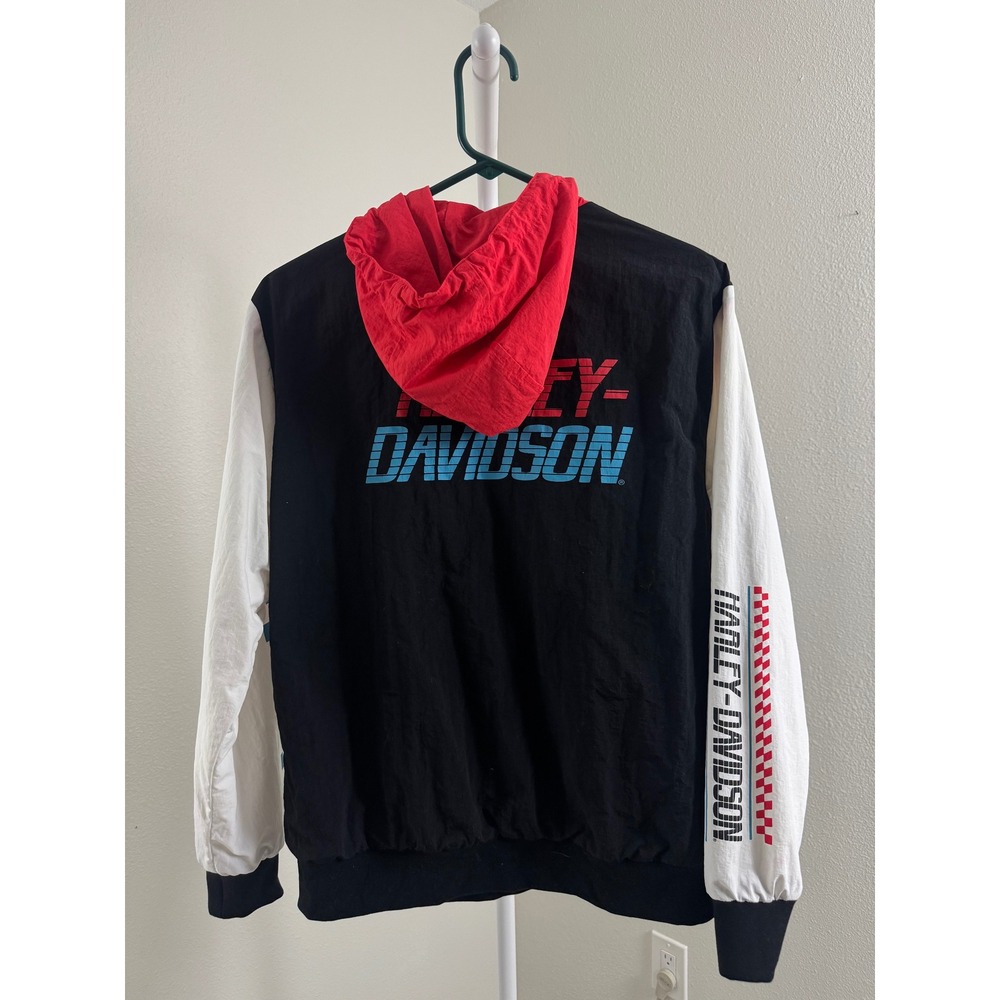 Harley-Davidson Mens Colorblock Anorak Windbreaker Jacket Red Black White Size M - Picture 10 of 12